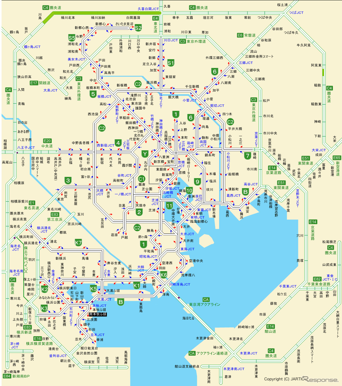 出発時の渋滞情報。時間が早いせいもあるだろうが、渋滞が一切ない。