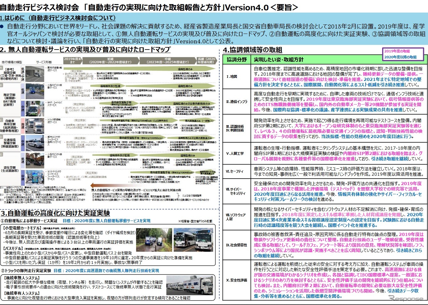 「自動走行の実現に向けた取組報告と方針」バージョン4.0の概要