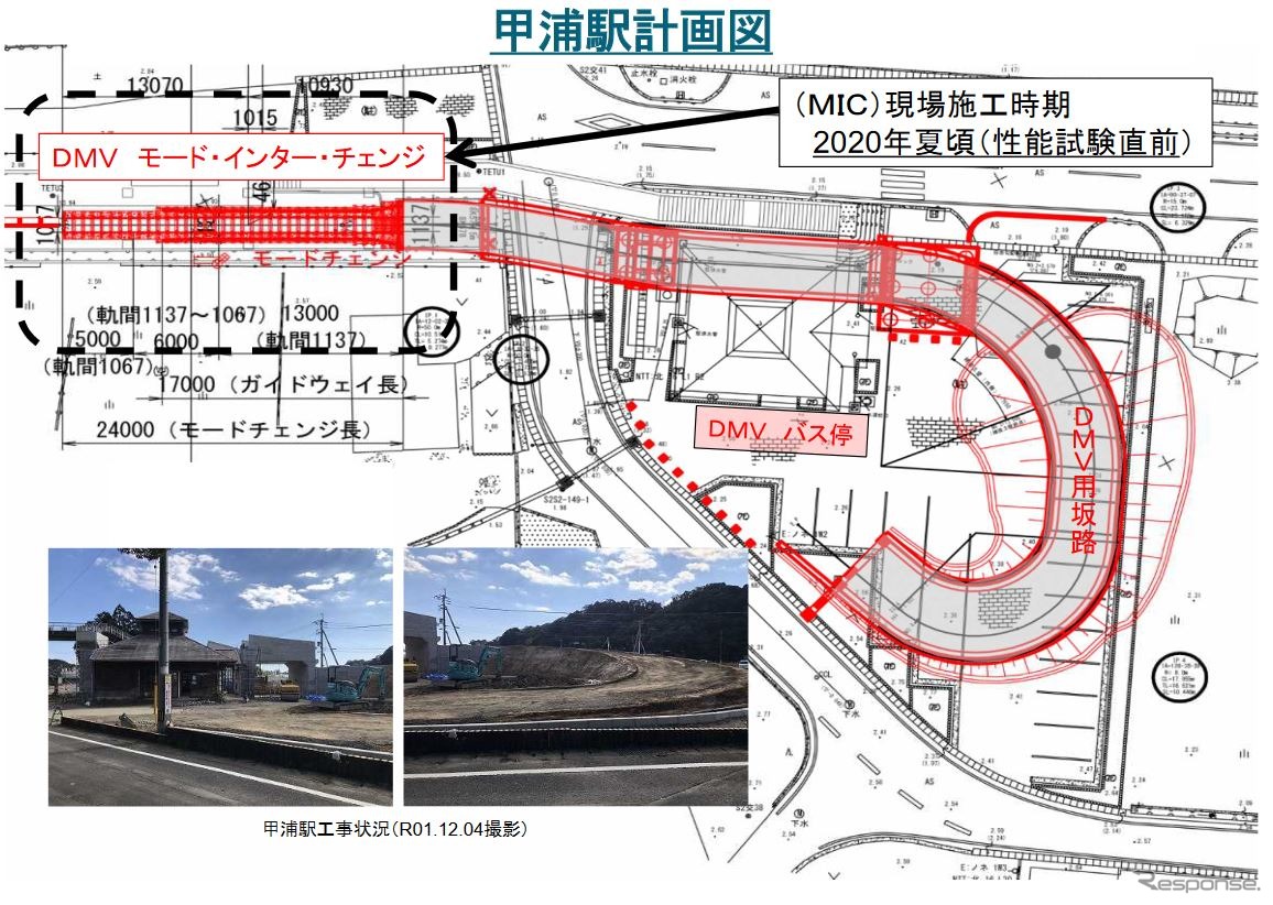 阿佐東線の終点・甲浦駅の計画図。ここから室戸市方面へ道路を走行。