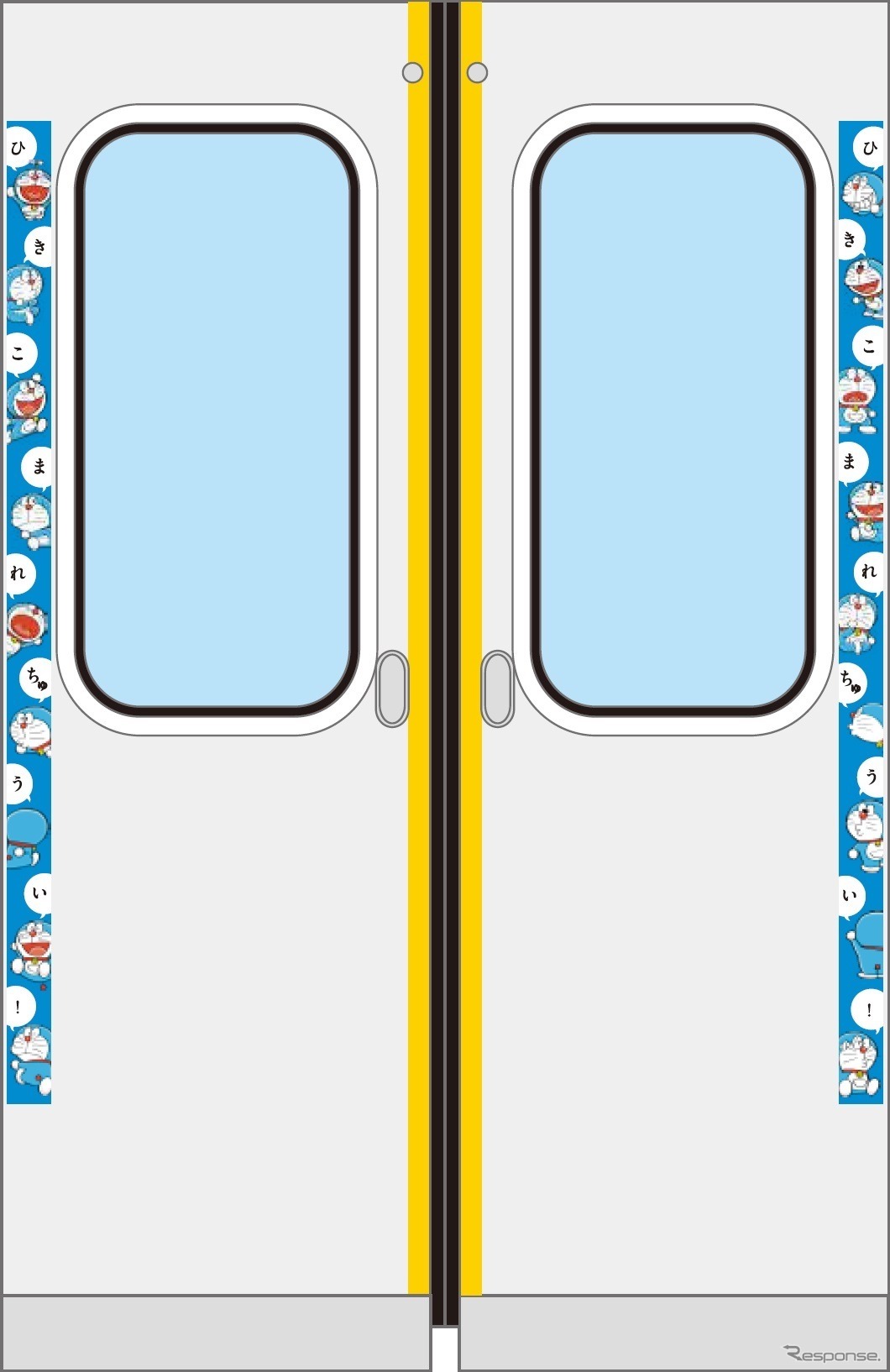 車内には『ドラえもん』のマナーステッカーも掲示。　(c) Fujiko-Pro