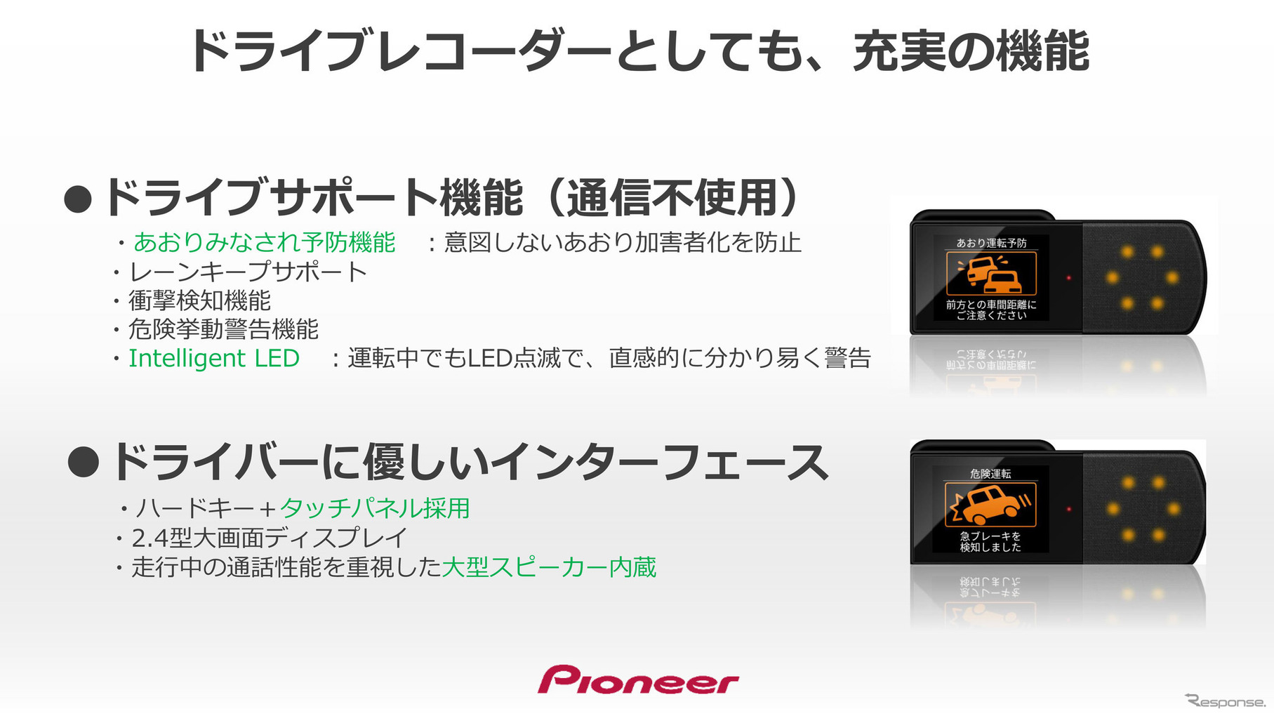 ドラレコ単体としても「あおりみなされ予防機能」など、最新機能を搭載する