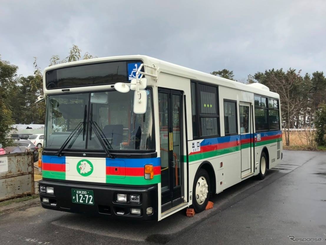 2019年、近江鉄道バスに納車された元西武バスの車両。ICOCA導入エリアは、近江鉄道バスが路線バスと一部路線を除くコミュニティバス、湖北バスが彦根営業所の路線バスとコミュニティバス。