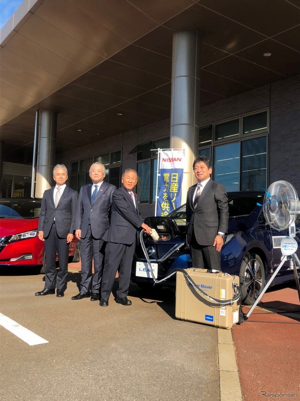日産自動車、石川県かほく市、米沢電気工事、石川日産自動車販売、電気自動車を活用した「災害対応力の強化と低炭素社会の実現に向けた連携協定」を締結