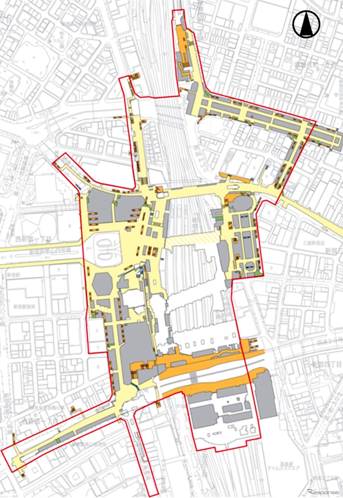 新宿ターミナル協議会の範囲（改札内は実証実験の対象外）