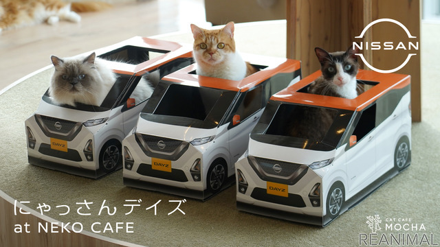 猫用日産軽自動車「にゃっさんデイズ」と猫カフェ「MOCHA」がコラボ