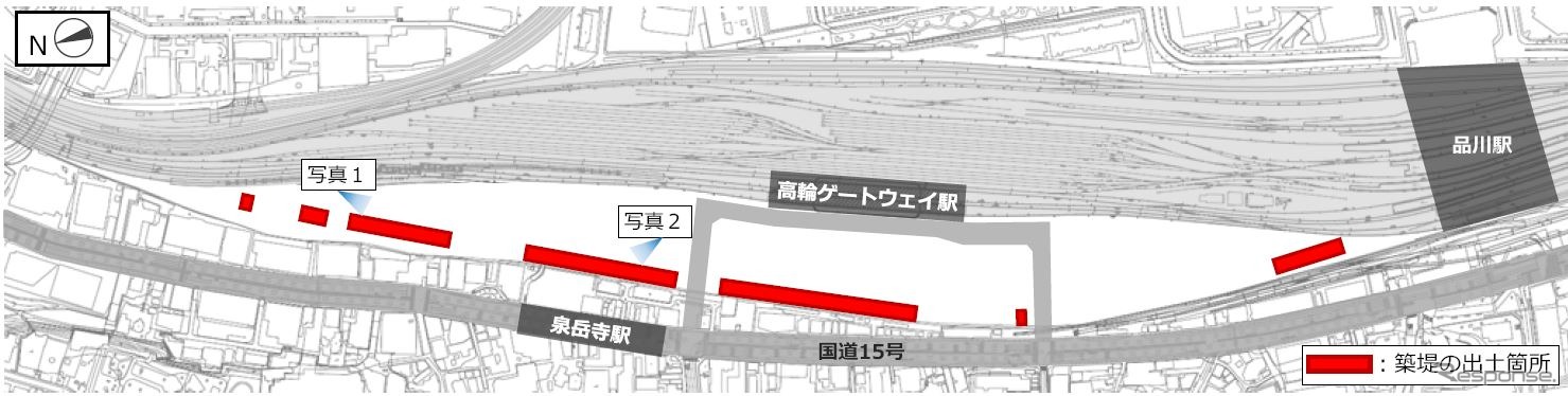 出土した築堤の位置。