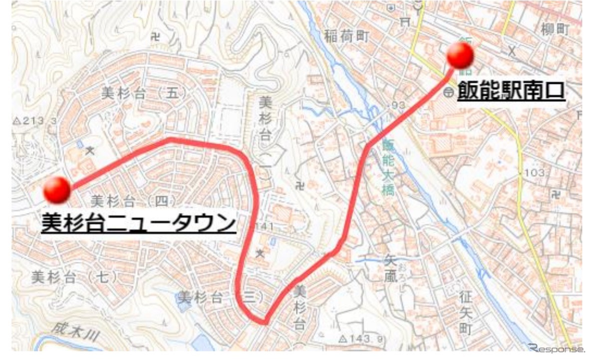 自動運転路線バスの運行ルート　※国土地理院地図データ をもとに西武バス株式会社が作成