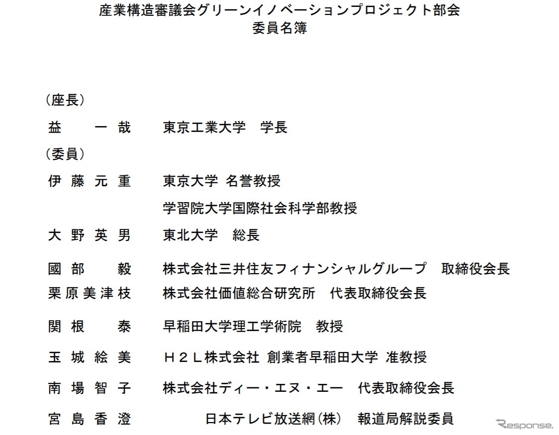 グリーンイノベーションプロジェクト部会の委員