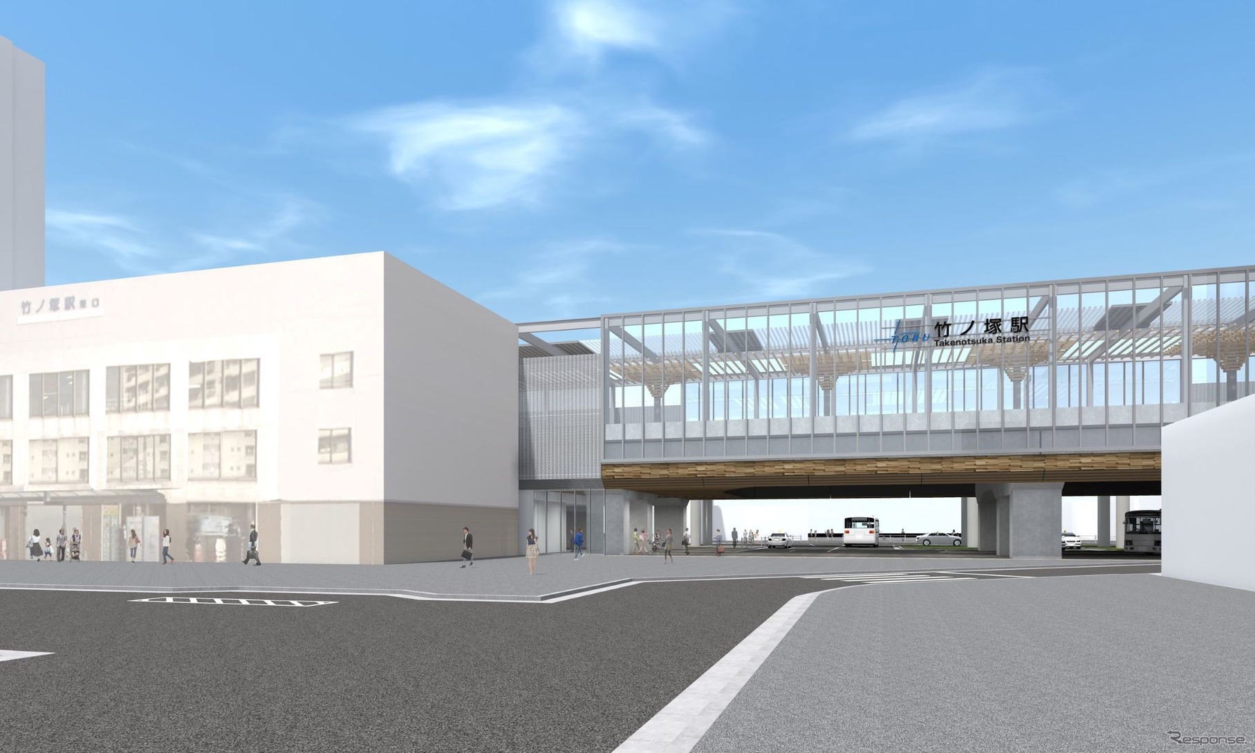 2021年度中の高架化が予定されている竹ノ塚駅のイメージ。竹ノ塚駅を挟む東武スカイツリーライン西新井～谷塚間では、複々線の完全高架化により2カ所の踏切が廃止される。