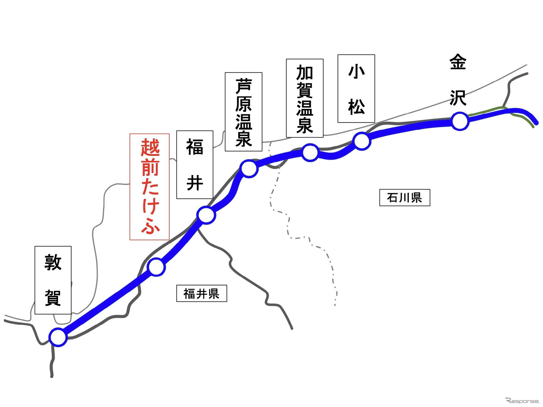 北陸新幹線「越前たけふ」駅（仮称・南越駅）の工事位置。
