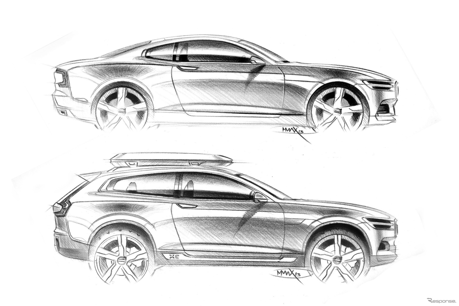 ボルボ コンセプト・クーペ（上）とコンセプトXCクーペのスケッチ