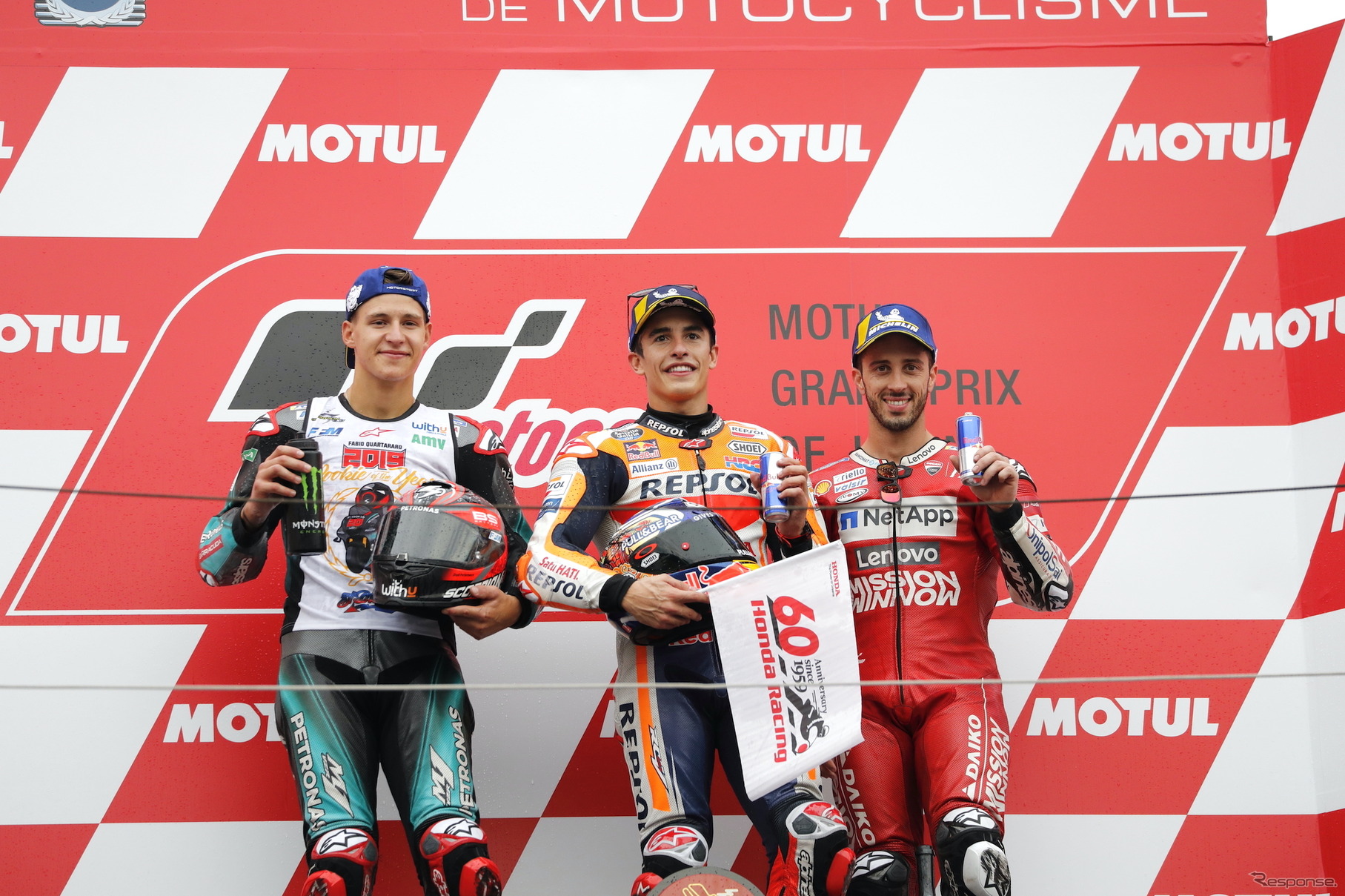 2019年MotoGP日本表彰台。優勝はマルク・マルケス選手