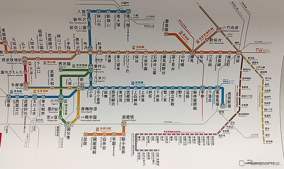 西武鉄道路線図。多摩川線は図の下の方。