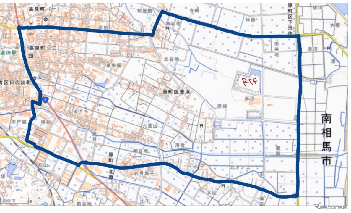 南相馬市での実証エリア（青色枠内）