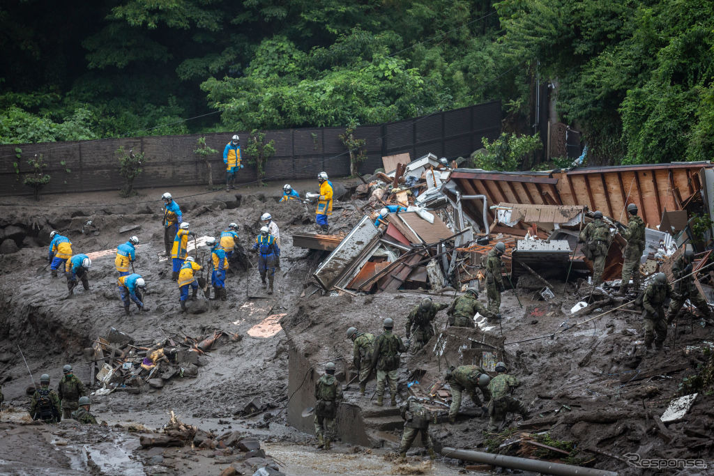 静岡県熱海市の土石流災害現場（7月4日）