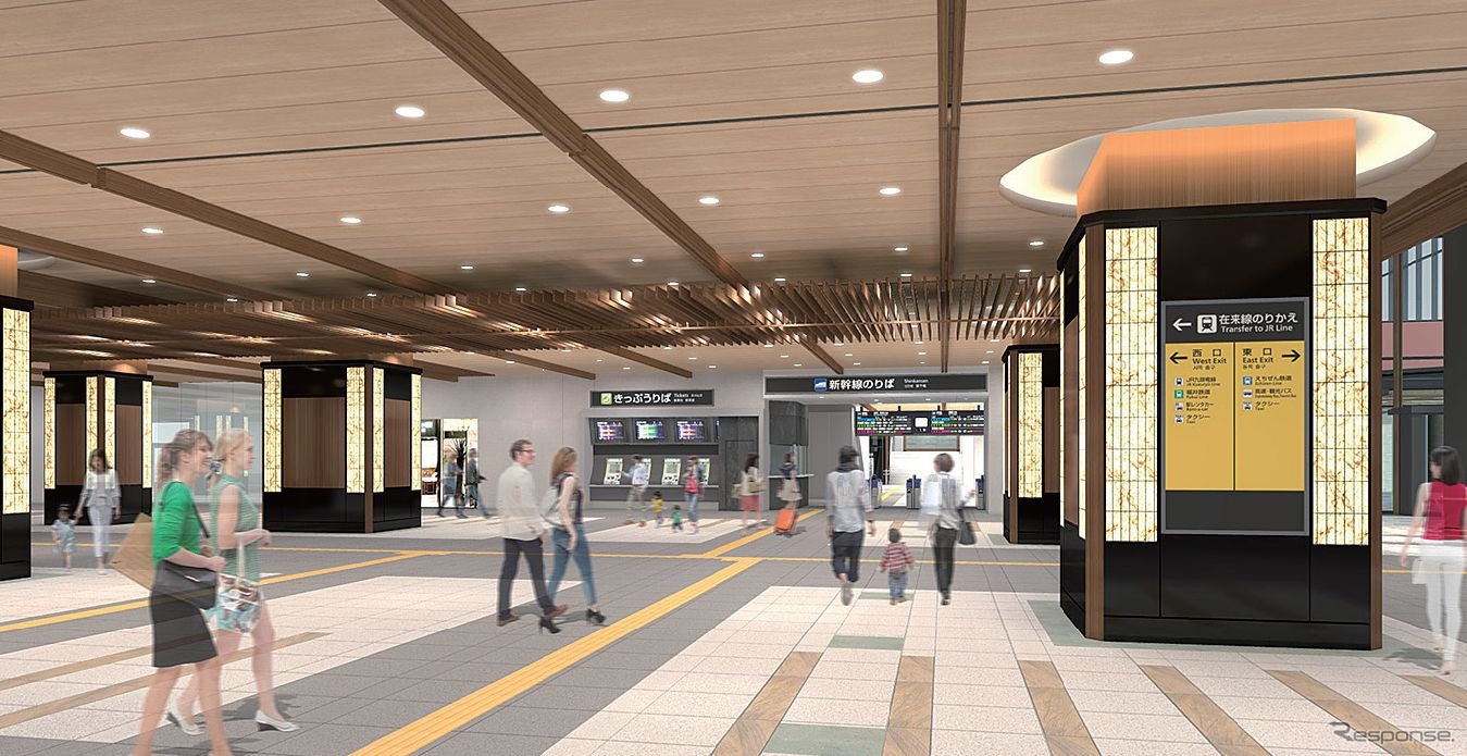 今後の福井新駅舎は内装や設備の工事が進められる。画像はコンコースのイメージ。