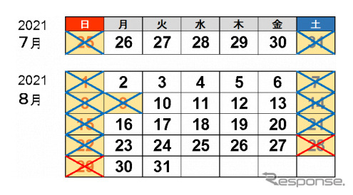 2021年7月・8月の休日割引適用日