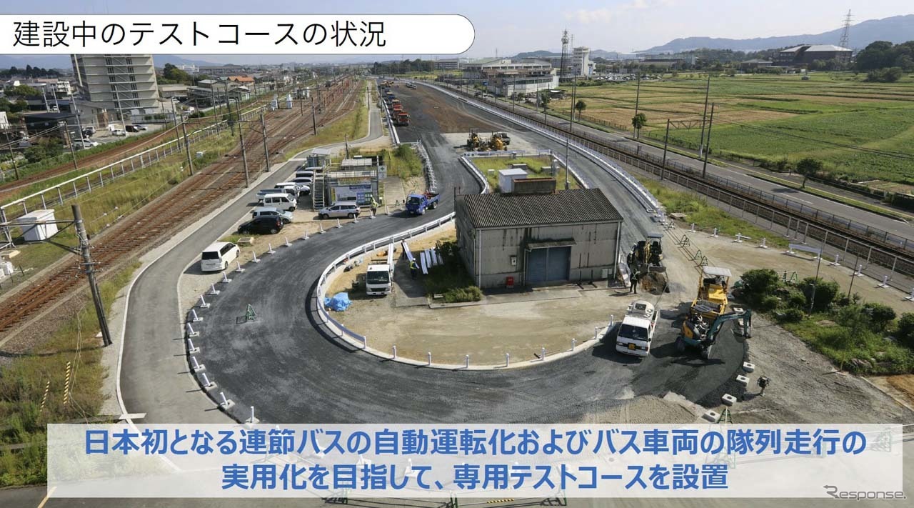 テストコースの近景。滋賀県野洲市にあるJR西日本の車両基地跡地を活用している(提供：ソフトバンク)