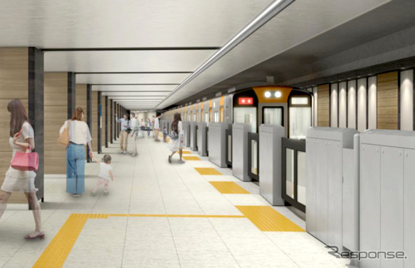 大阪梅田駅新1番線ホームの完成イメージ。