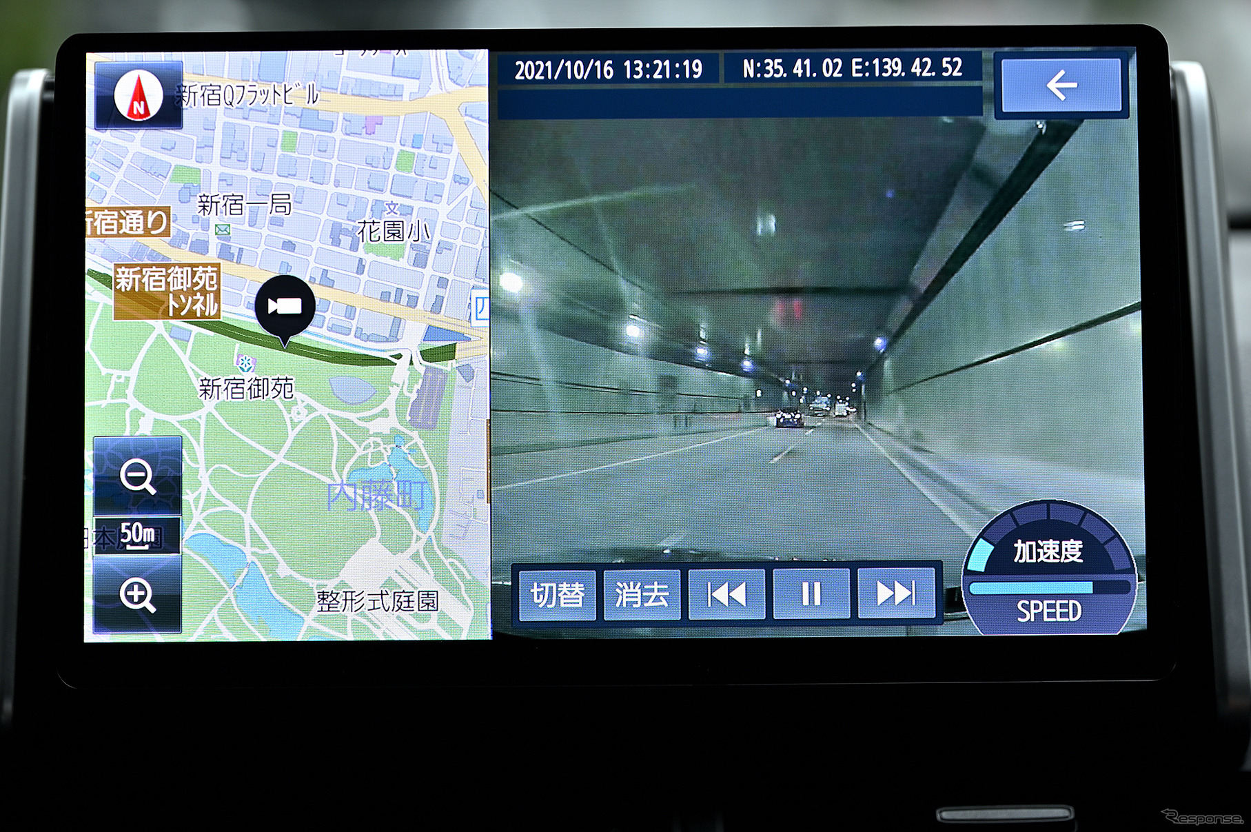 ドライブレコーダーで録画された動画はナビ上で再生すると録画位置を地図でも示してくれる