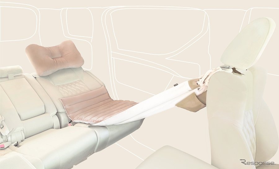 前席のヘッドレストと後席のISOFIX固定金具を利用して取り付ける、今までにないタイプの仮眠グッズ