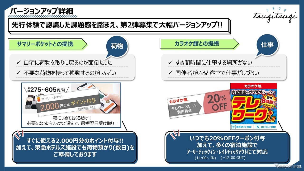 荷物の受け渡しにはサマリーポケットと提携し、空いた時間にはカラオケ館が20％OFFで利用できる