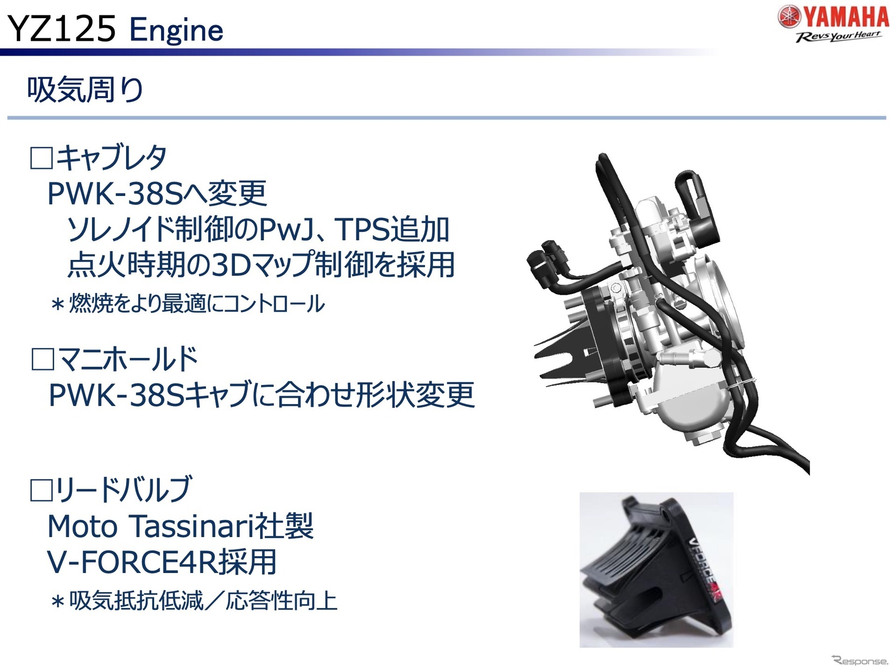 ヤマハ YZ125 2022年モデルのエンジン（吸気まわり）
