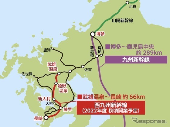 開業予定区間：武雄温泉～長崎間
