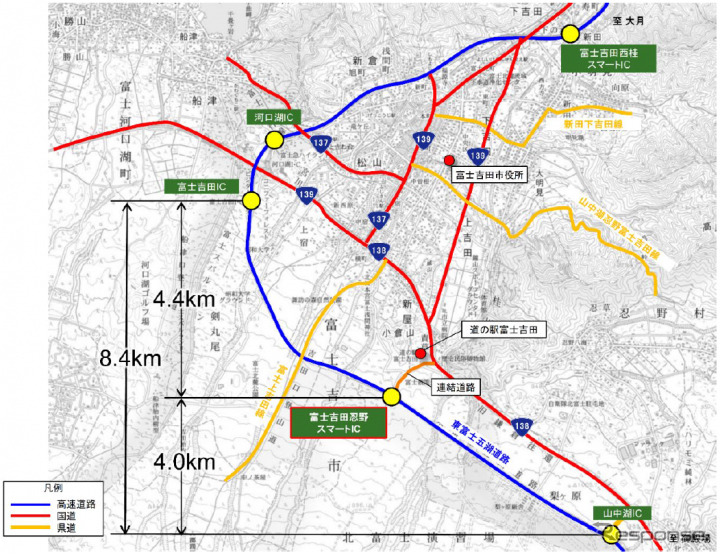 東富士五湖道路・富士吉田忍野スマートIC 位置図