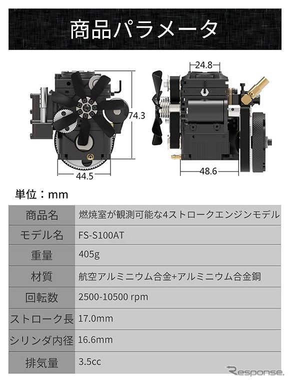 燃焼室が観察できる4ストローク超小型エンジンモデル