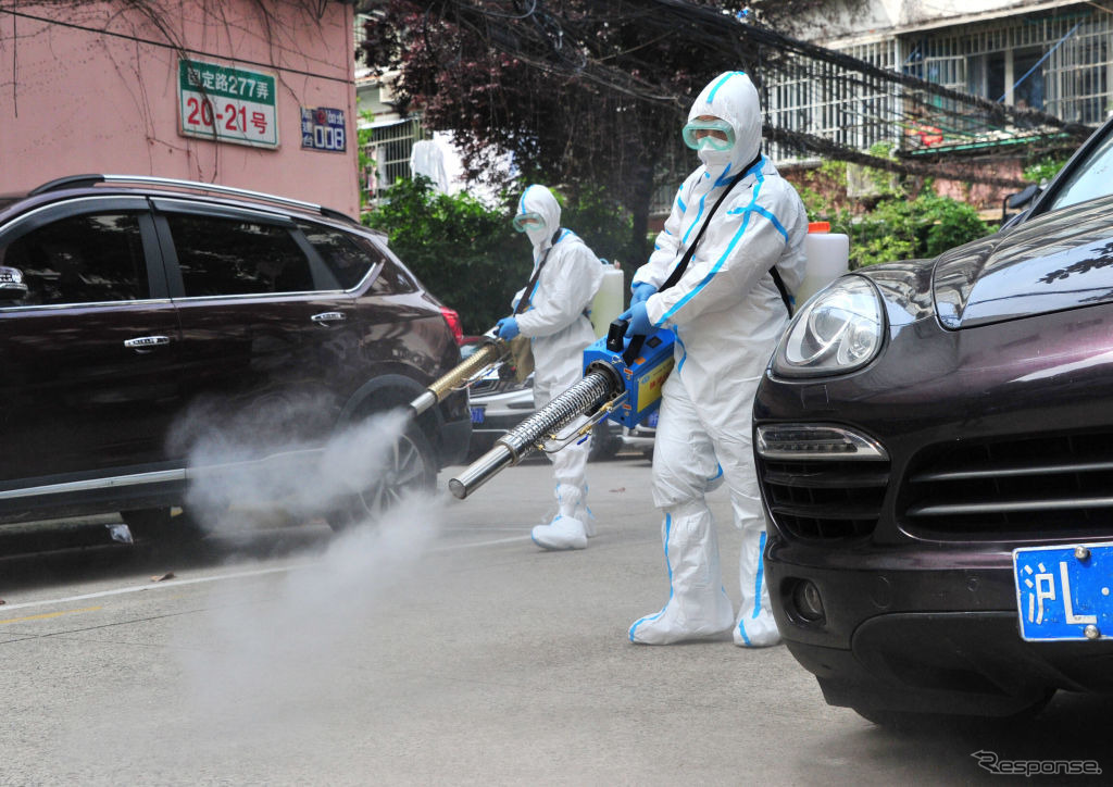 中国・上海市内での消毒作業（5月2日）