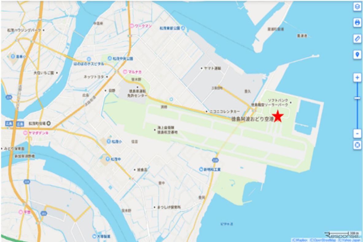 徳島阿波おどり空港の新幹線駅候補位置。