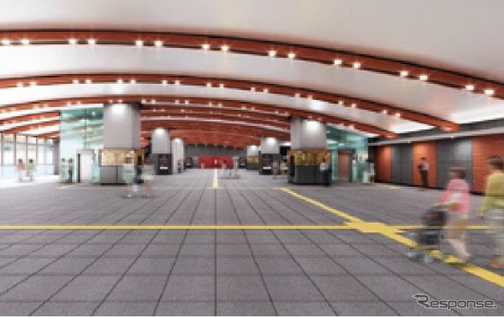 北陸新幹線敦賀駅のコンコースデザイン。天井は北前船の帆をイメージ。