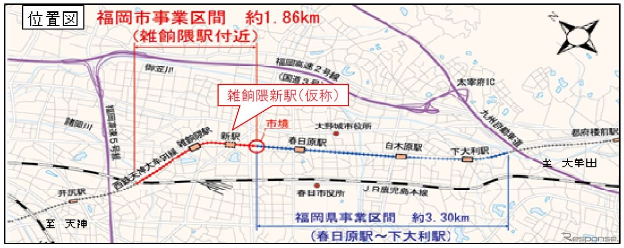 福岡市博多区から福岡県大野城市にかけての約5kmが高架化される天神大牟田線。