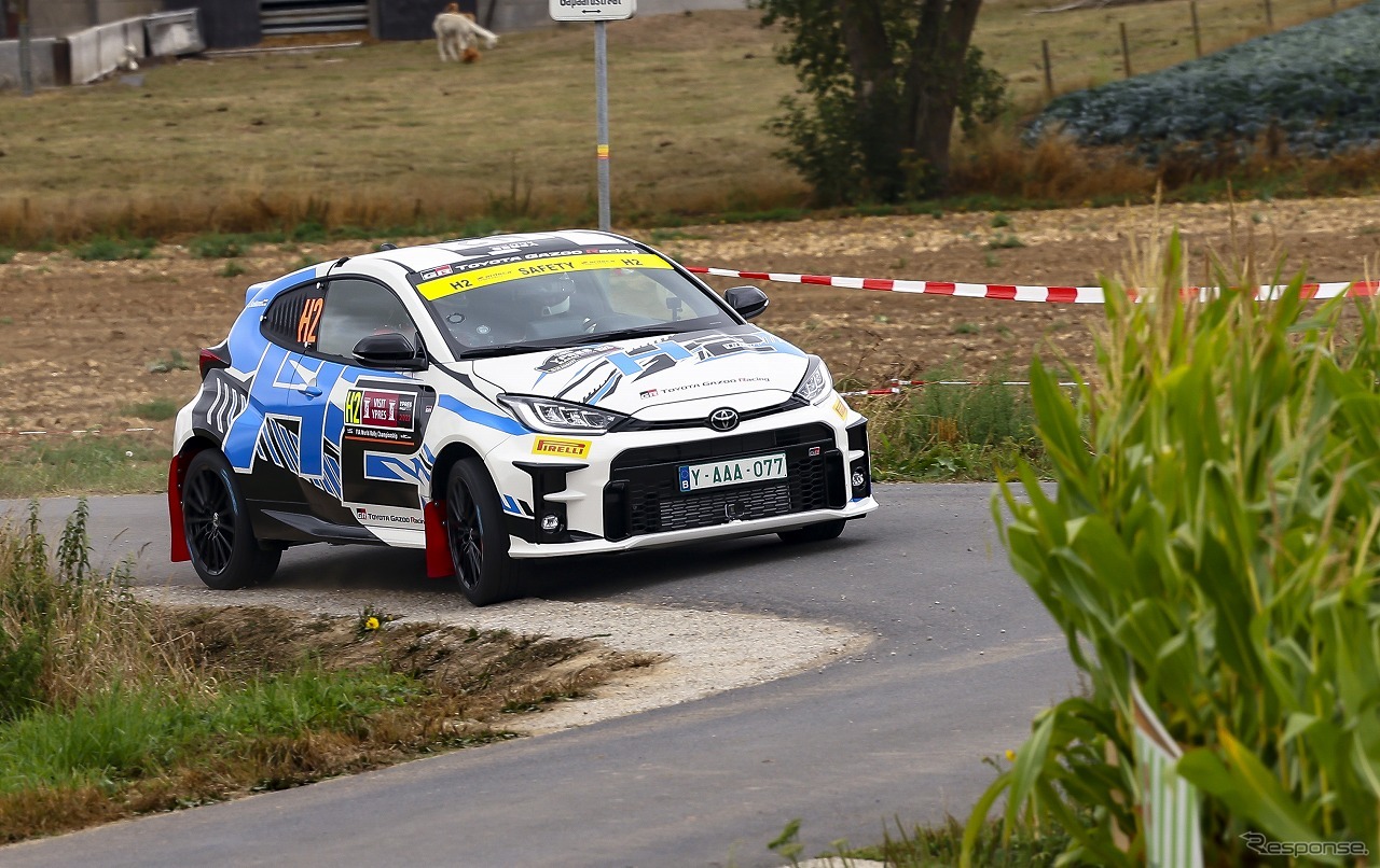 世界ラリー選手権（WRC）第9戦（ベルギー）でデモ走行した水素エンジン車「GRヤリス」