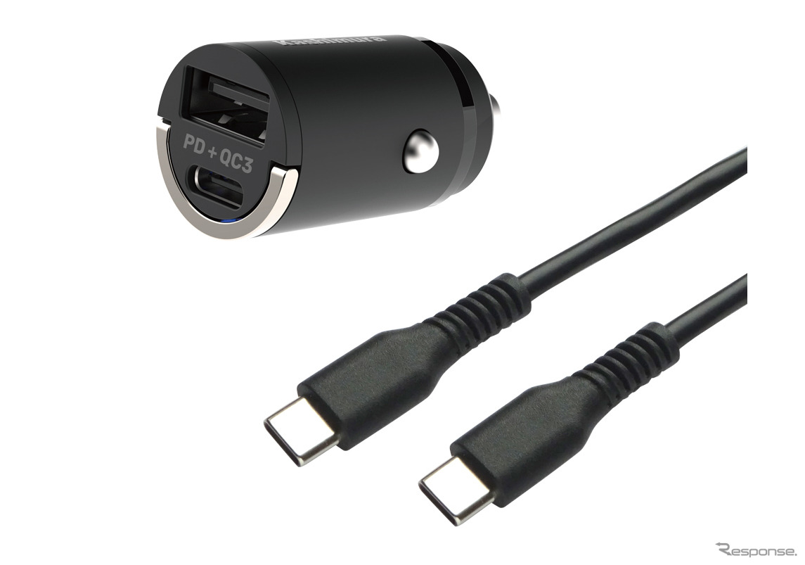 DC-PD20W USB 2ポート QC3 自動判定 コンパクト C-Cケーブル付 DC-042（カシムラ）。