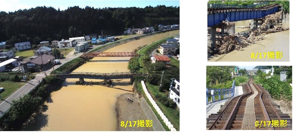 中村川橋梁が変状した五能線陸奥赤石～鯵ヶ沢間の状況。