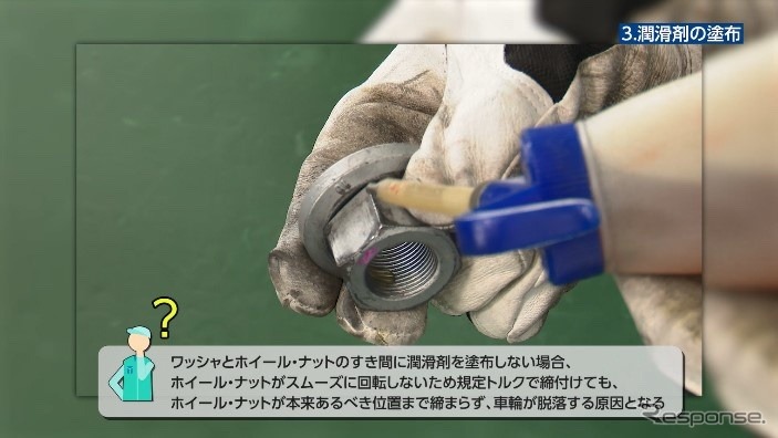 動画で説明しているホイール・ナットへの潤滑剤の塗布について