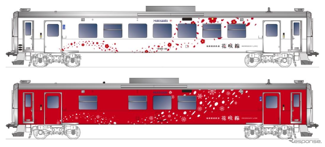 H100-83に施される花咲線ラッピング。ハマナスの花びらと雪の結晶をイメージ。