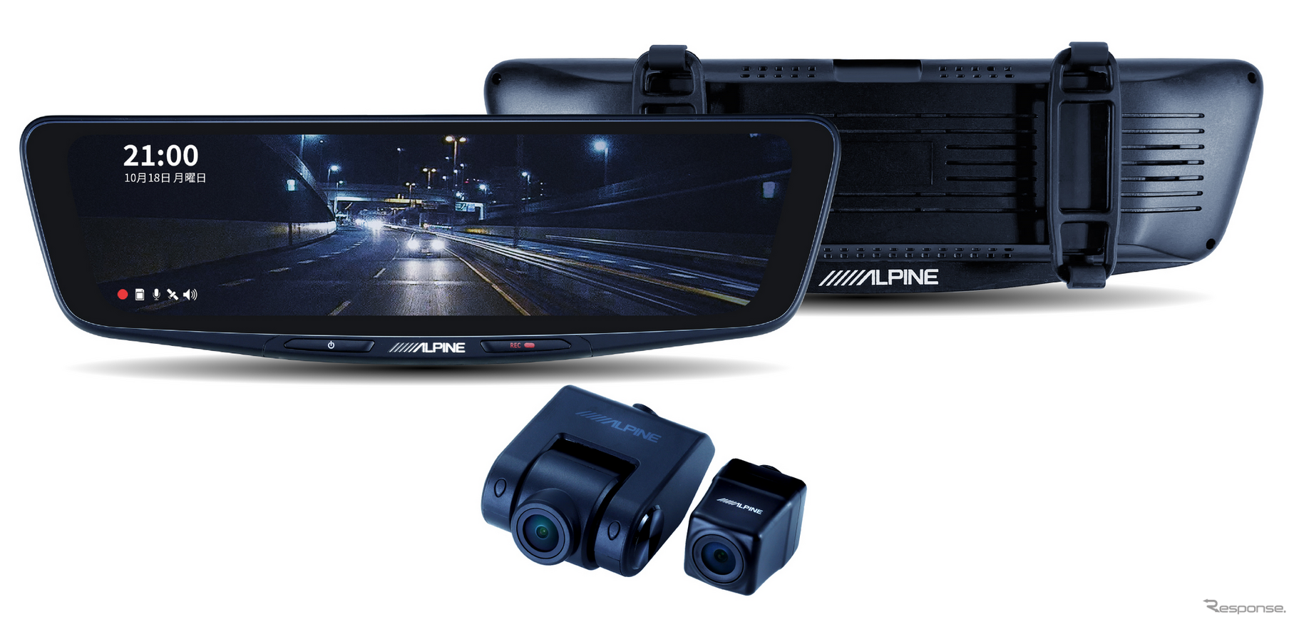 【DVR-DM1000B-OC】バンド装着タイプの10型モデルで、リアカメラは外付け用を組み合わせる