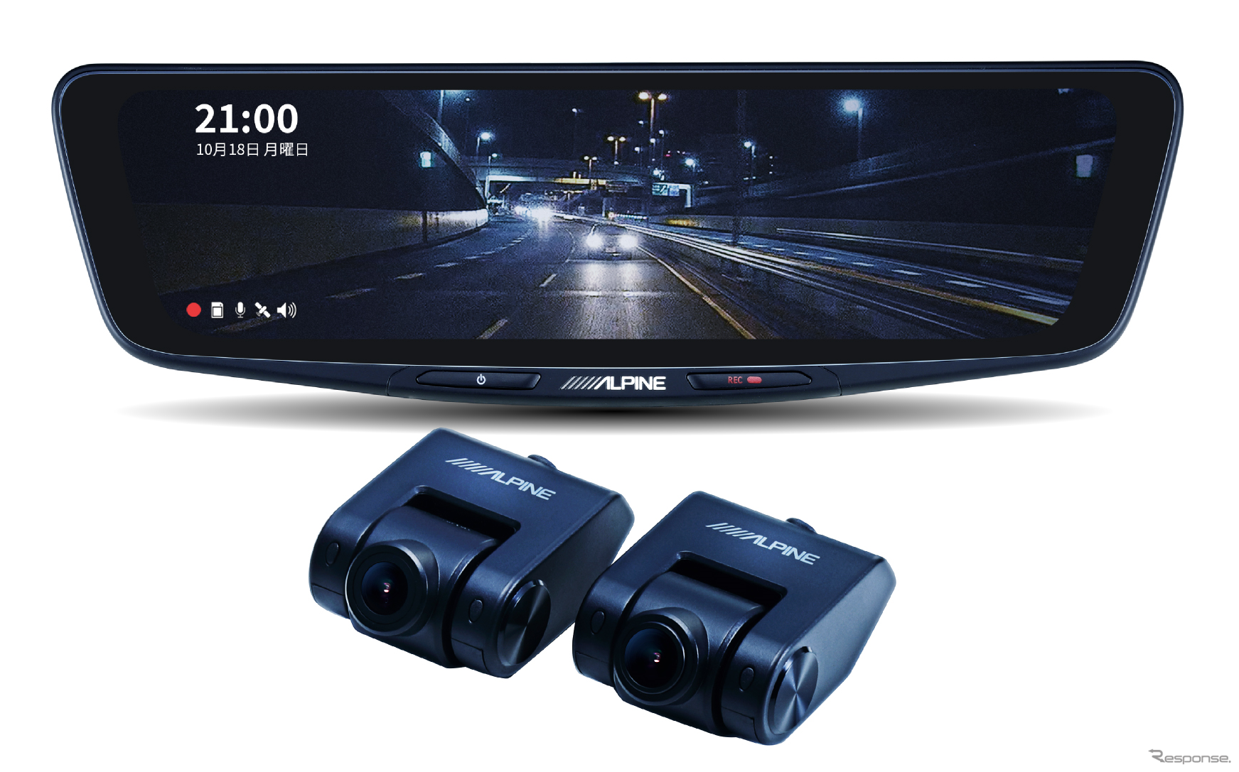 【DVR-DM1000A-IC】純正ミラー交換タイプの10型モデルで、リアカメラは車内取り付け用を組み合わせる
