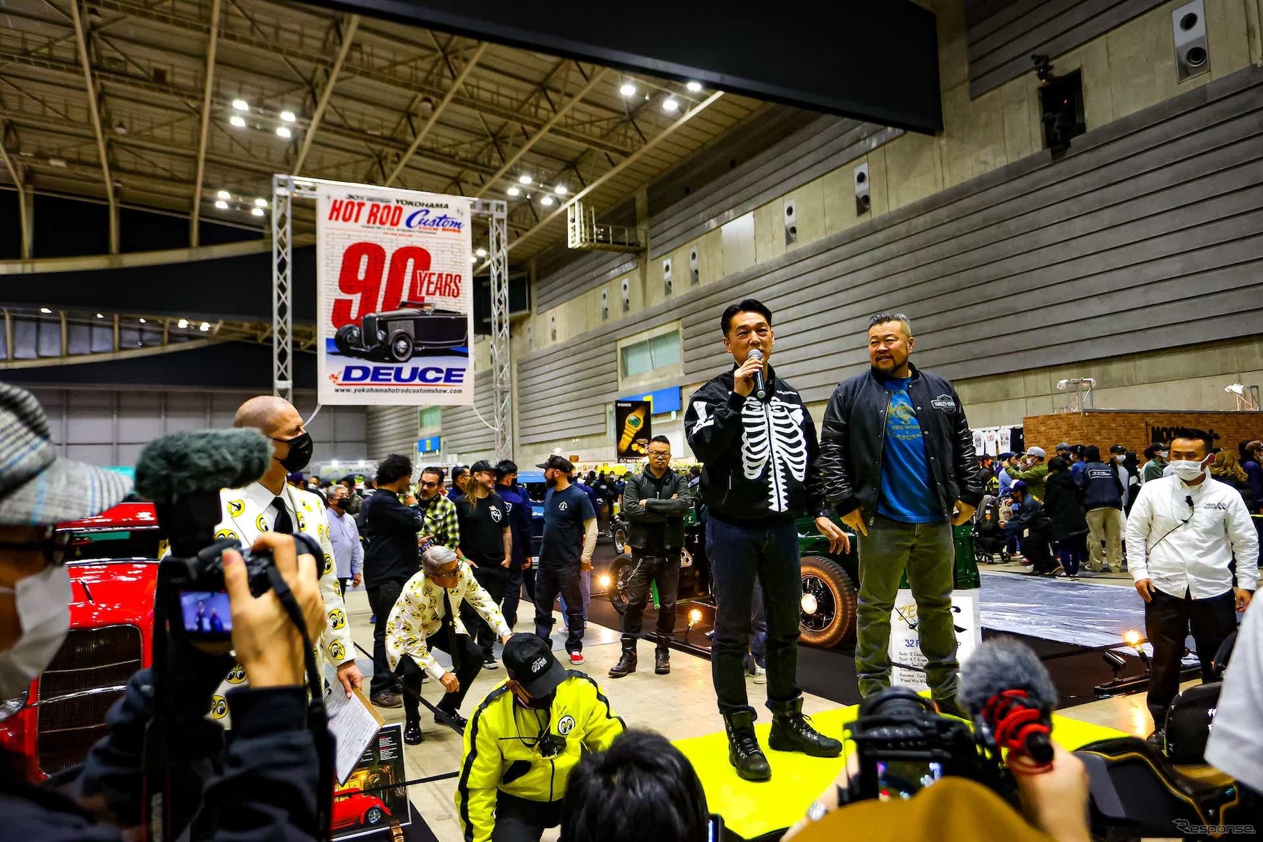 ハーレーダビッドソンブースには野田社長とH-Dリードデザイナー、ダイス・ナガオ氏の姿も。