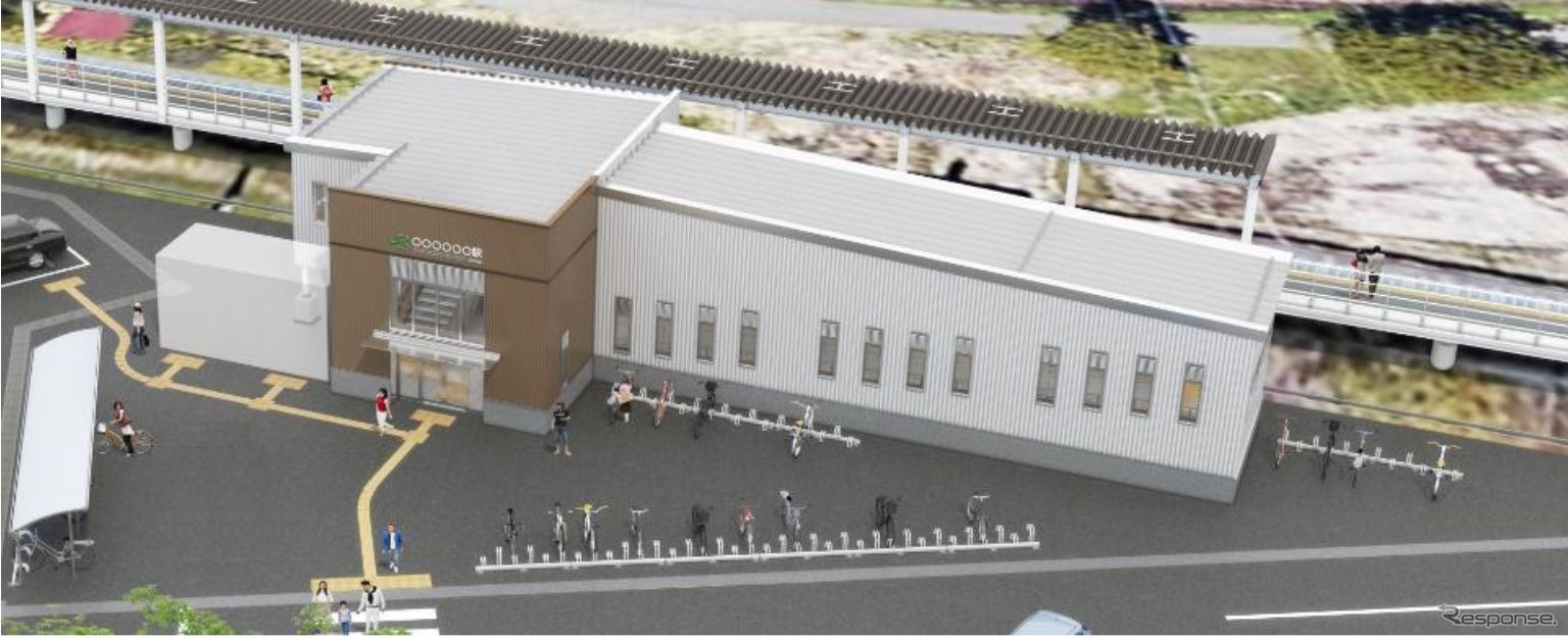 田沢湖線に新設される前潟駅のイメージ。駅舎とホームはJR東日本、周辺施設は盛岡市が整備。