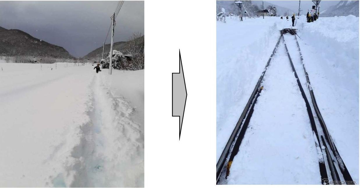 12月25日、石北本線下白滝信号場付近の除雪状況。