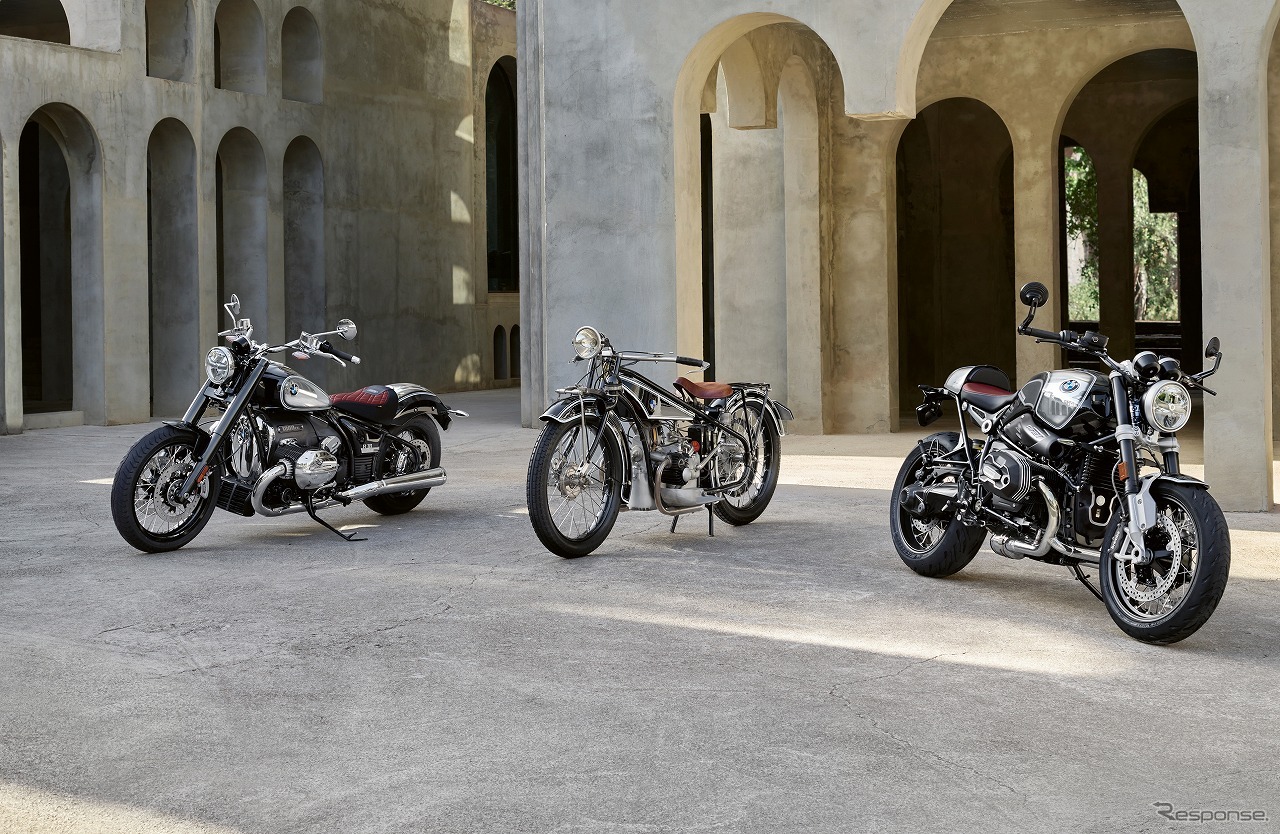 左からR nineT 100イヤーズ、R32、R18 100イヤーズ