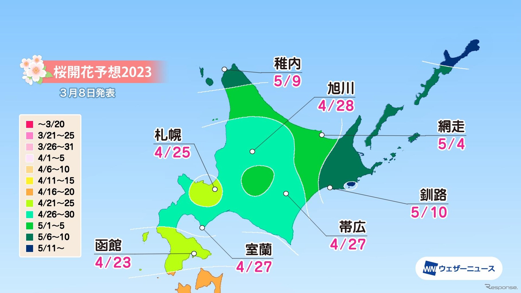 各都市の桜開花予想