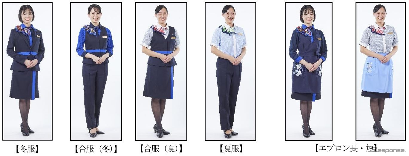 リニューアル後の制服。環境に優しいウール混素材やリサイクル糸を使用した素材を使用しており、現行の制服は新たな製品の原料としてリサイクルされる。