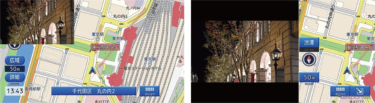 映像と地図を2画面で表示