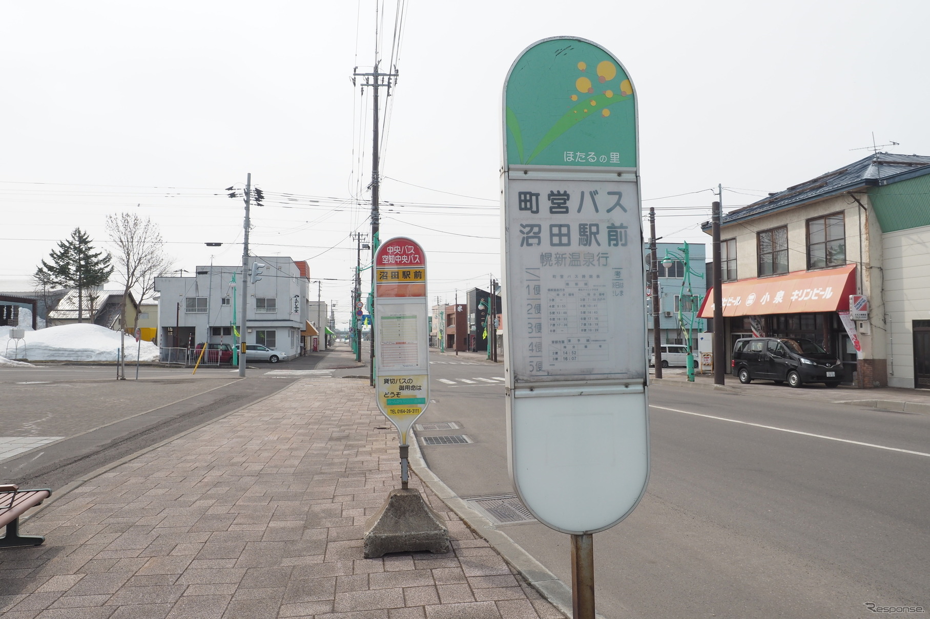 石狩沼田駅の駅前通り上にある恵比島方面への代替バス乗り場。