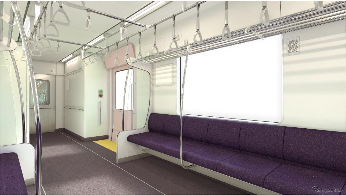 クモハ737の後部車内。苫小牧～室蘭間は客車列車時代の低いホームになっていることから、床面をキハ143形より19cm低くし、乗降口のステップが省略される。
